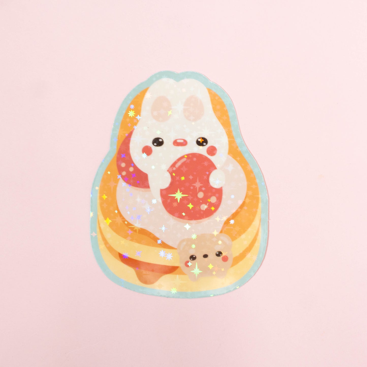 Mochi Bun and Bear Pancake Holo Vinyl Sticker