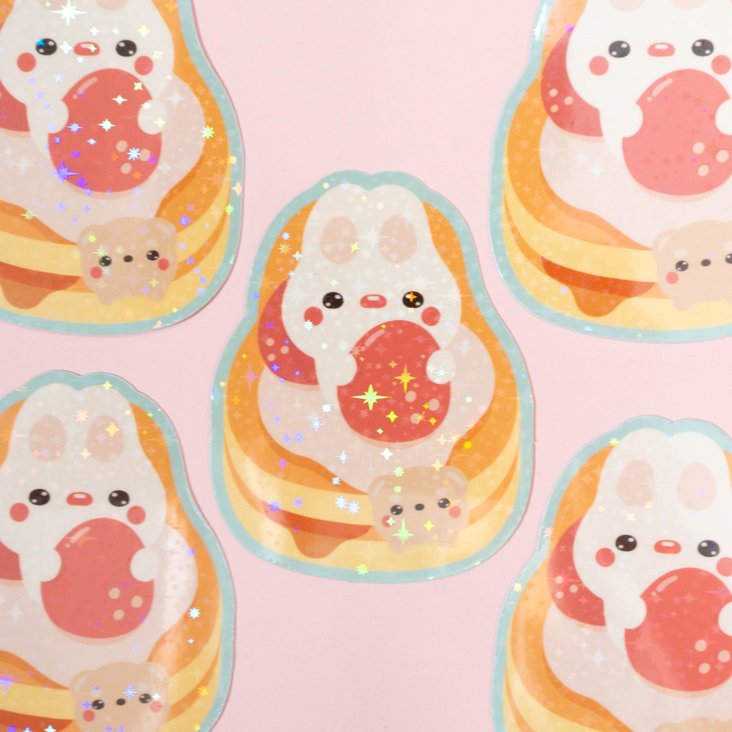 Mochi Bun and Bear Pancake Holo Vinyl Sticker
