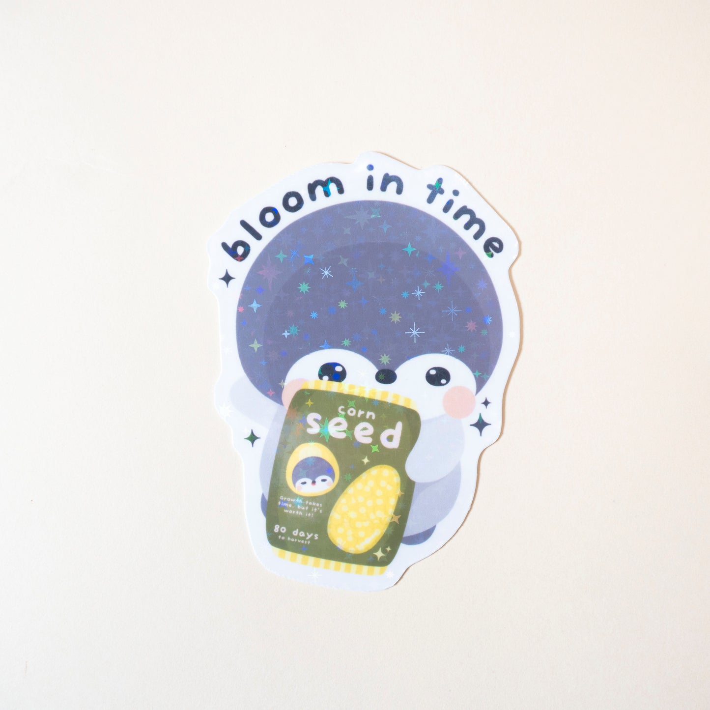 Bloom In Time Corn Penguin Holo Vinyl Sticker