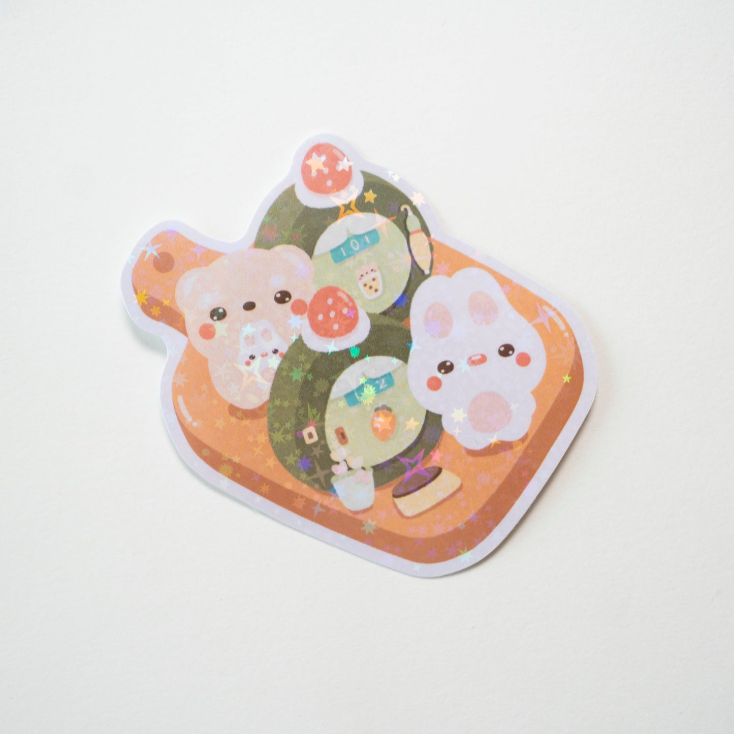 Mochi Bun & Bear's Matcha Cake Roll House Holo Vinyl Sticker